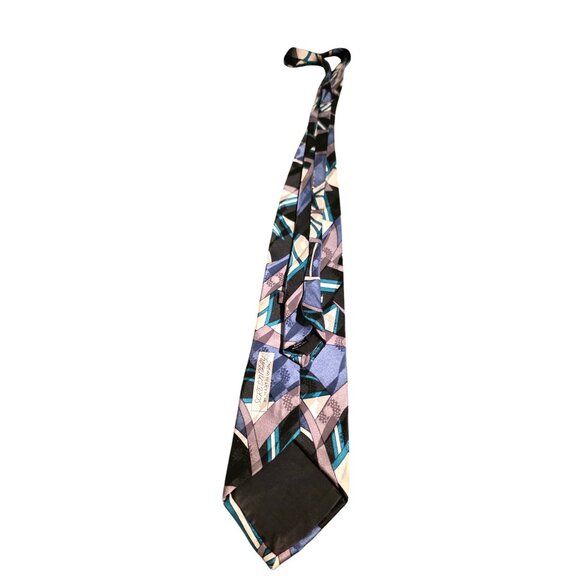 Vintage Necktie Screenplay Martin Wong Silk Geometric Abstract Blue Black Beige - Picture 6 of 8